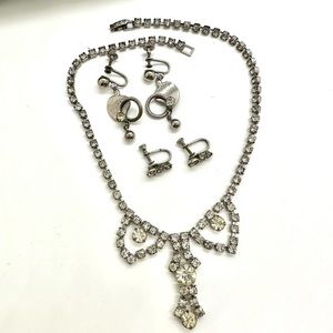 Antique Deco Rhinestone Necklace & Earrings